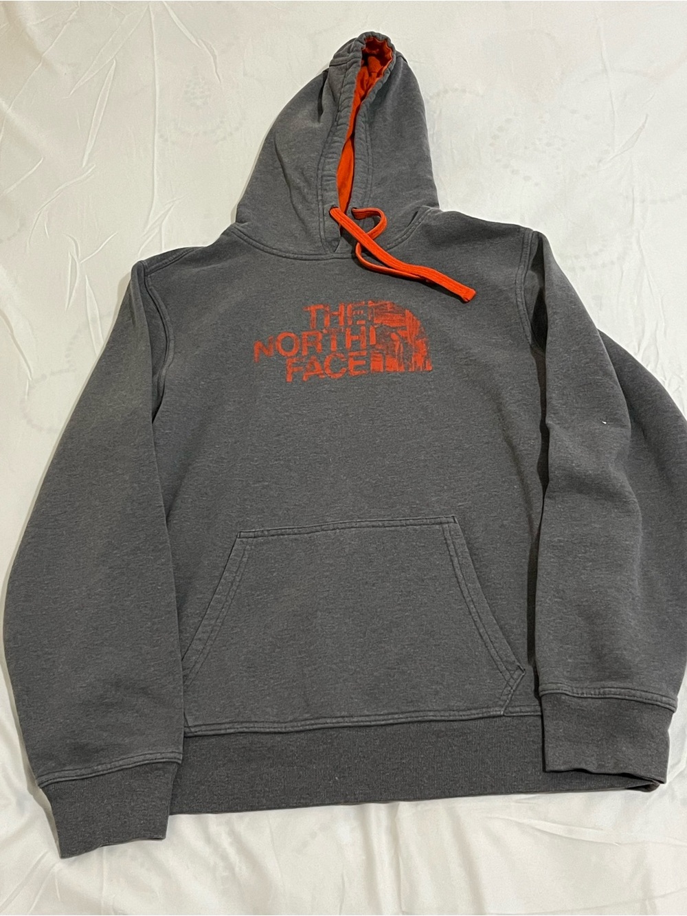 The North Face Men’s Charcoal Hoodie with Orange Logo & Lining Men’s Size L